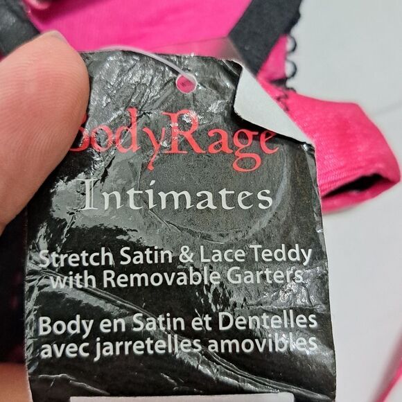 Body Rage Intimates Sexy Bodysuit Mesh Vixen Whimsygoth Lace Trim Large Pink/Bla - Picture 8 of 15